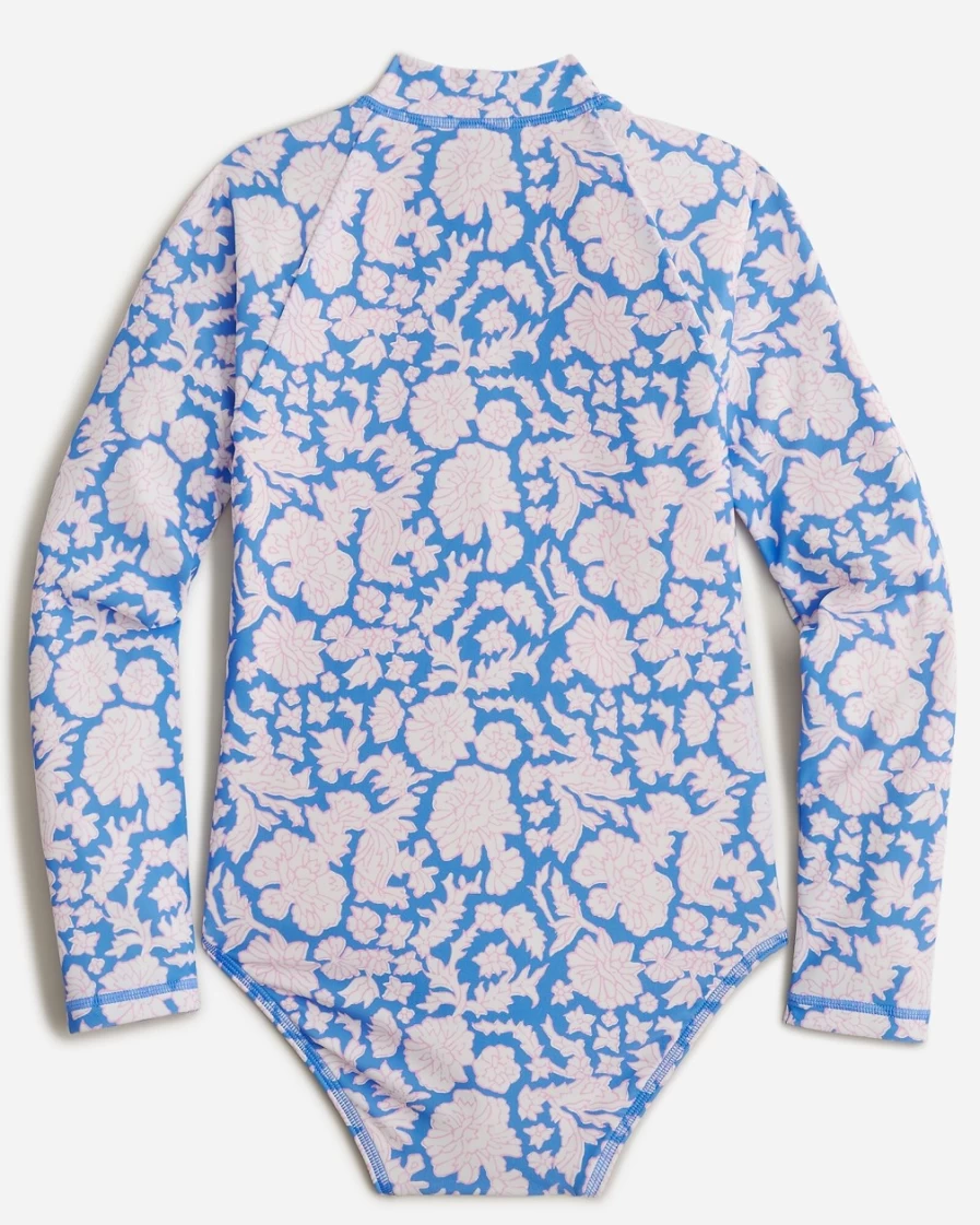 J.Crew Girls' Blue Floral Print Rash Guard One-Piece Swimsuit | Sz Blockprints™ X Crewcuts Collection