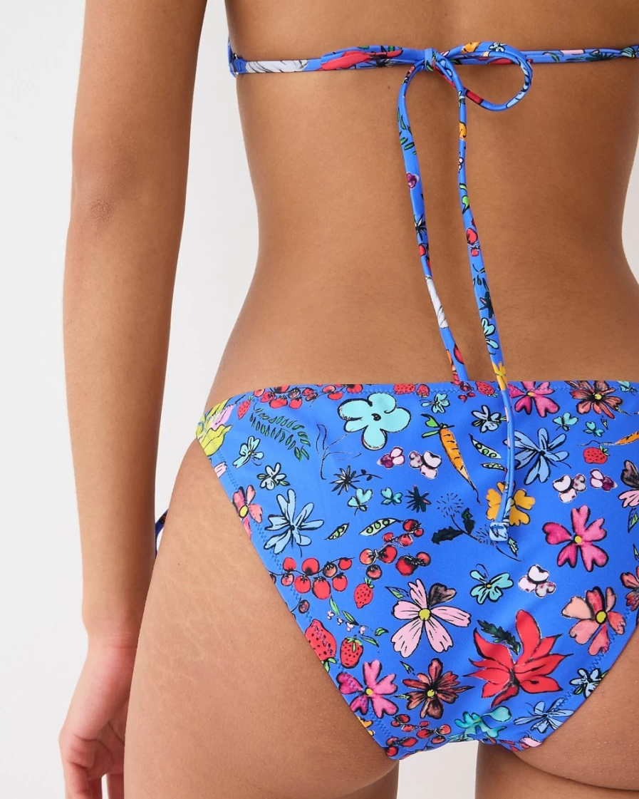 J.Crew Women's Blue Dauphinette String Hipster Full-Coverage Bikini Bottom in Cornucopia Floral Print
