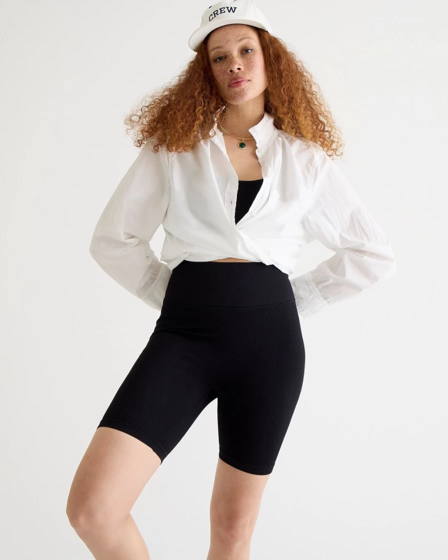 J.Crew Women's Black High-Rise Ribbed Sculptstretch Bike Shorts