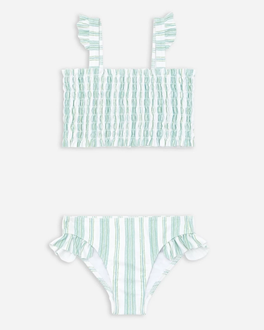 J.Crew Girls' Minnow Striped Smocked Bikini - White Multi Swimwear for Kids