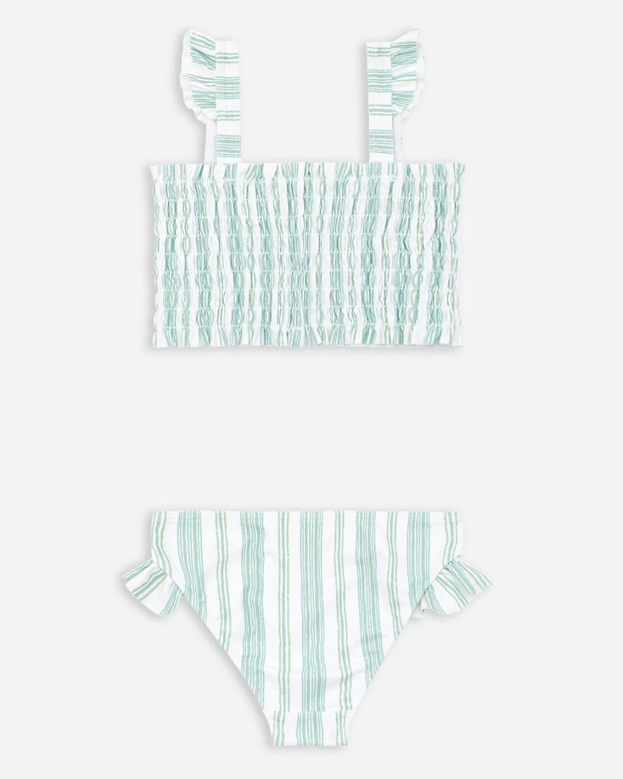 J.Crew Girls' Minnow Striped Smocked Bikini - White Multi Swimwear for Kids
