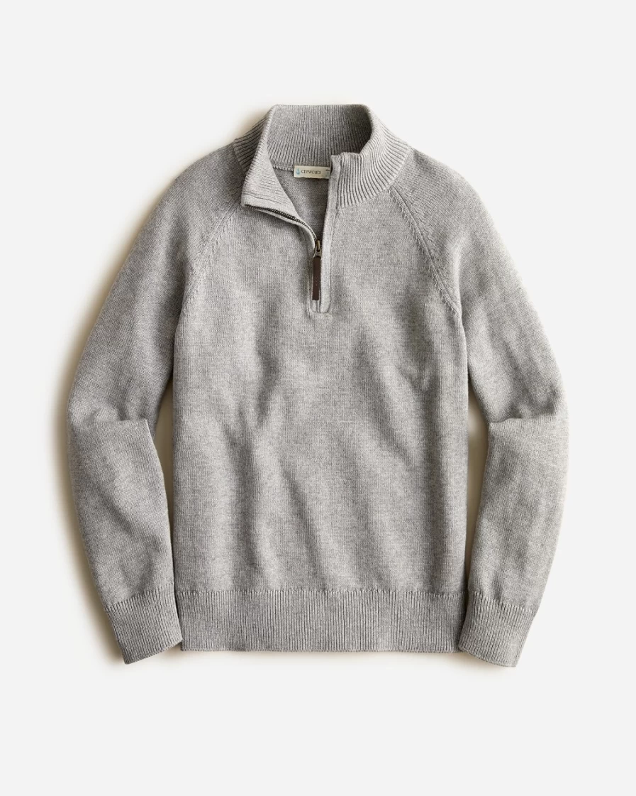 J.Crew Boys' Flannel Grey Cotton-Cashmere Half-Zip Sweater for Kids