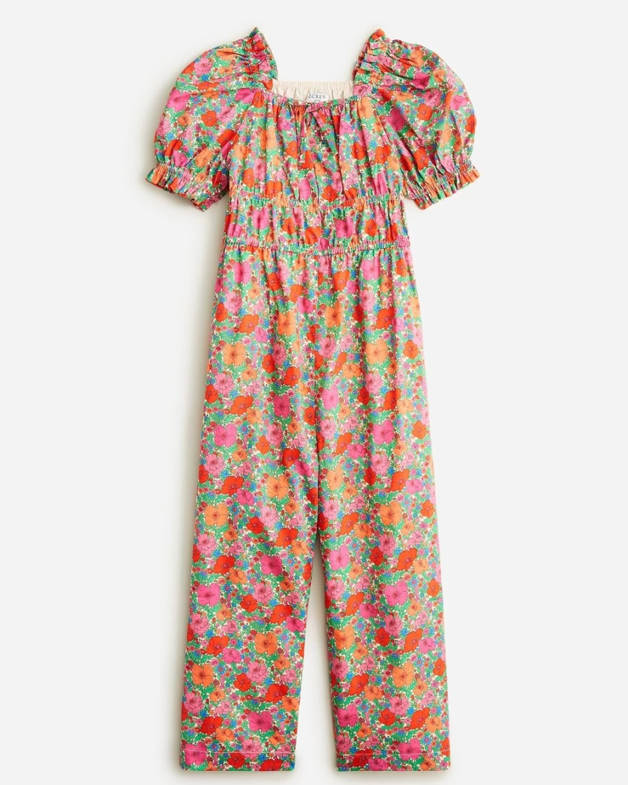 J.Crew Girls' Pink Puff-Sleeve Liberty® Fabric Jumpsuit for Kids