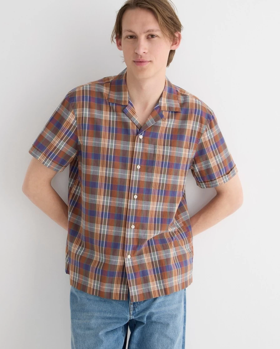 J.Crew Men's Boxy Fit Camp-Collar Shirt in McKenzie Plaid Russet B