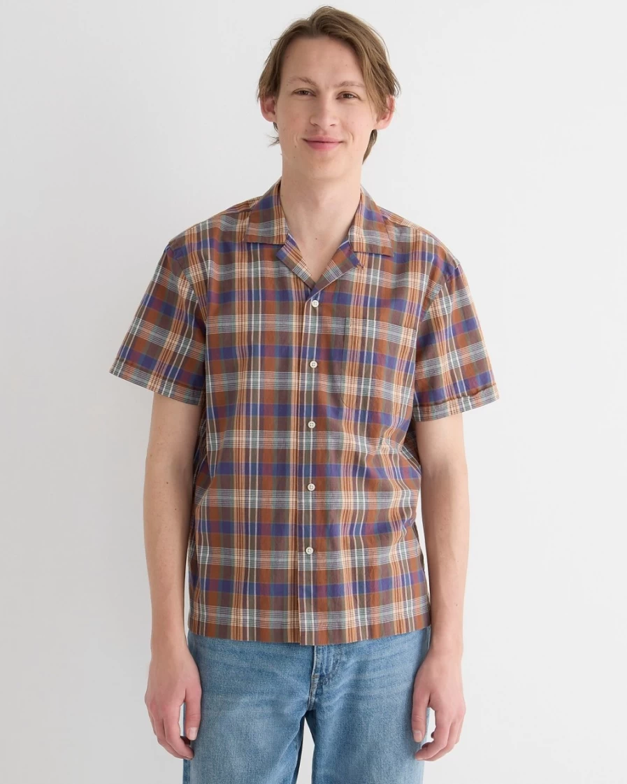 J.Crew Men's Boxy Fit Camp-Collar Shirt in McKenzie Plaid Russet B