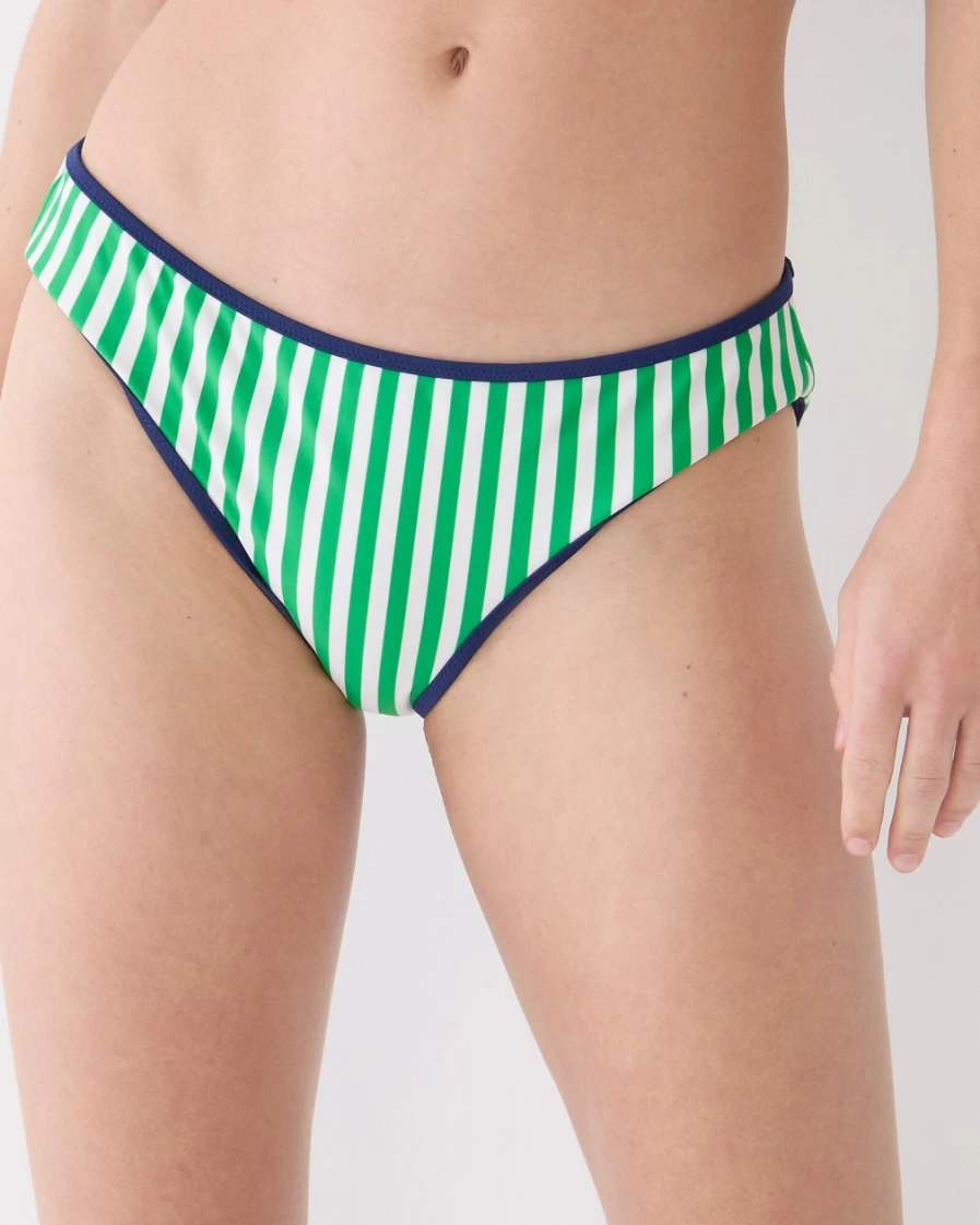 J.Crew Women's Reversible Floral Stripe Full-Coverage Bikini Bottom in Kelly Green