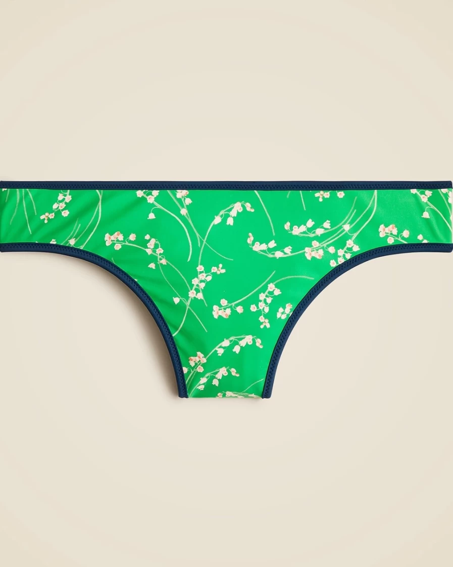 J.Crew Women's Reversible Floral Stripe Full-Coverage Bikini Bottom in Kelly Green
