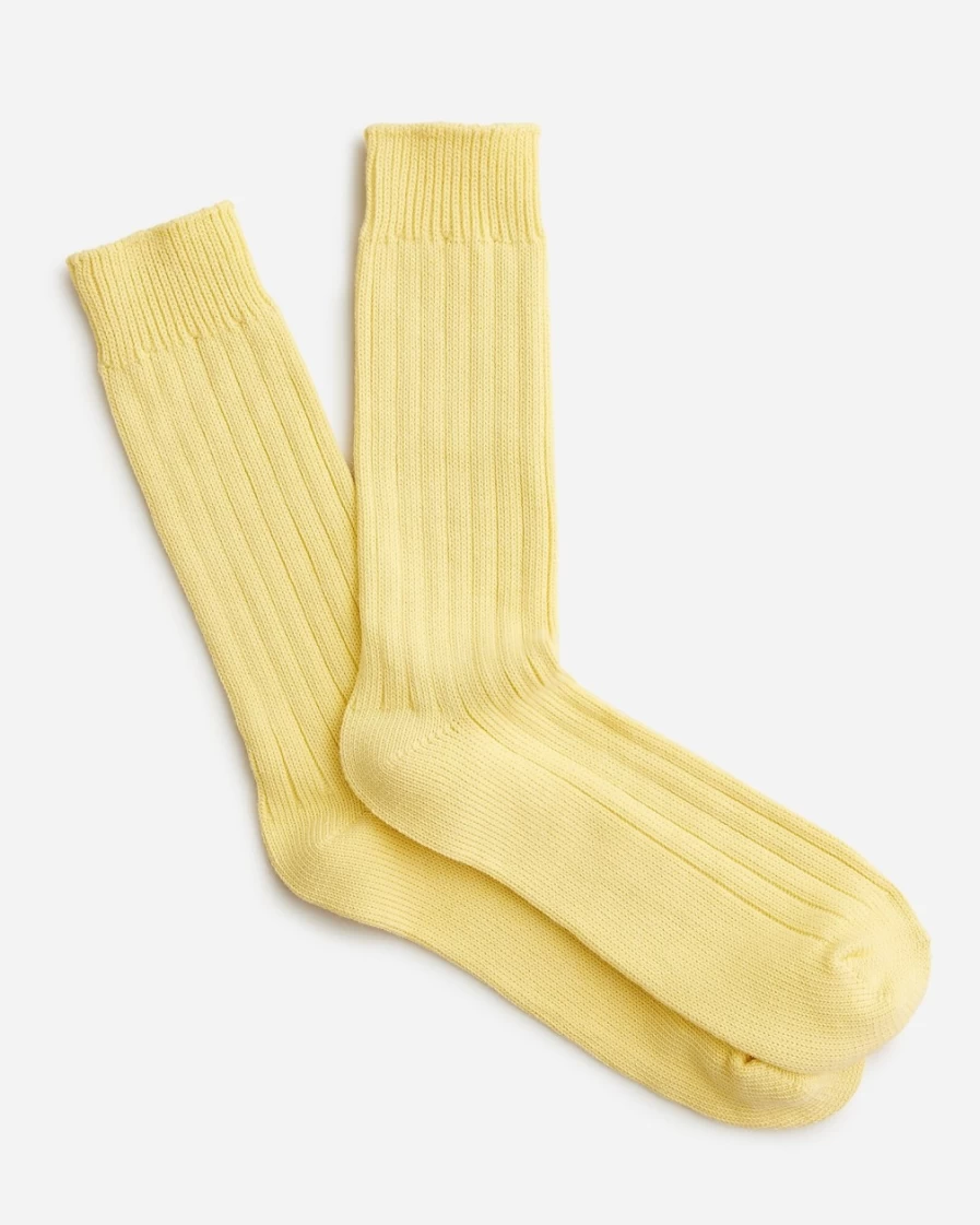 J.Crew Men's Ribbed Cotton-Blend Socks in Pale Banana - Comfortable Casual Wear
