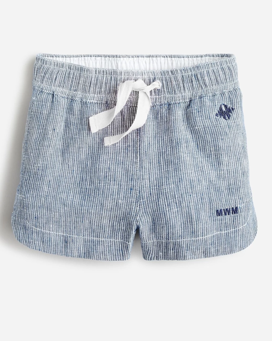 J.Crew Girls' Blue Chester Stripe Linen Fishtail-Hem Shorts