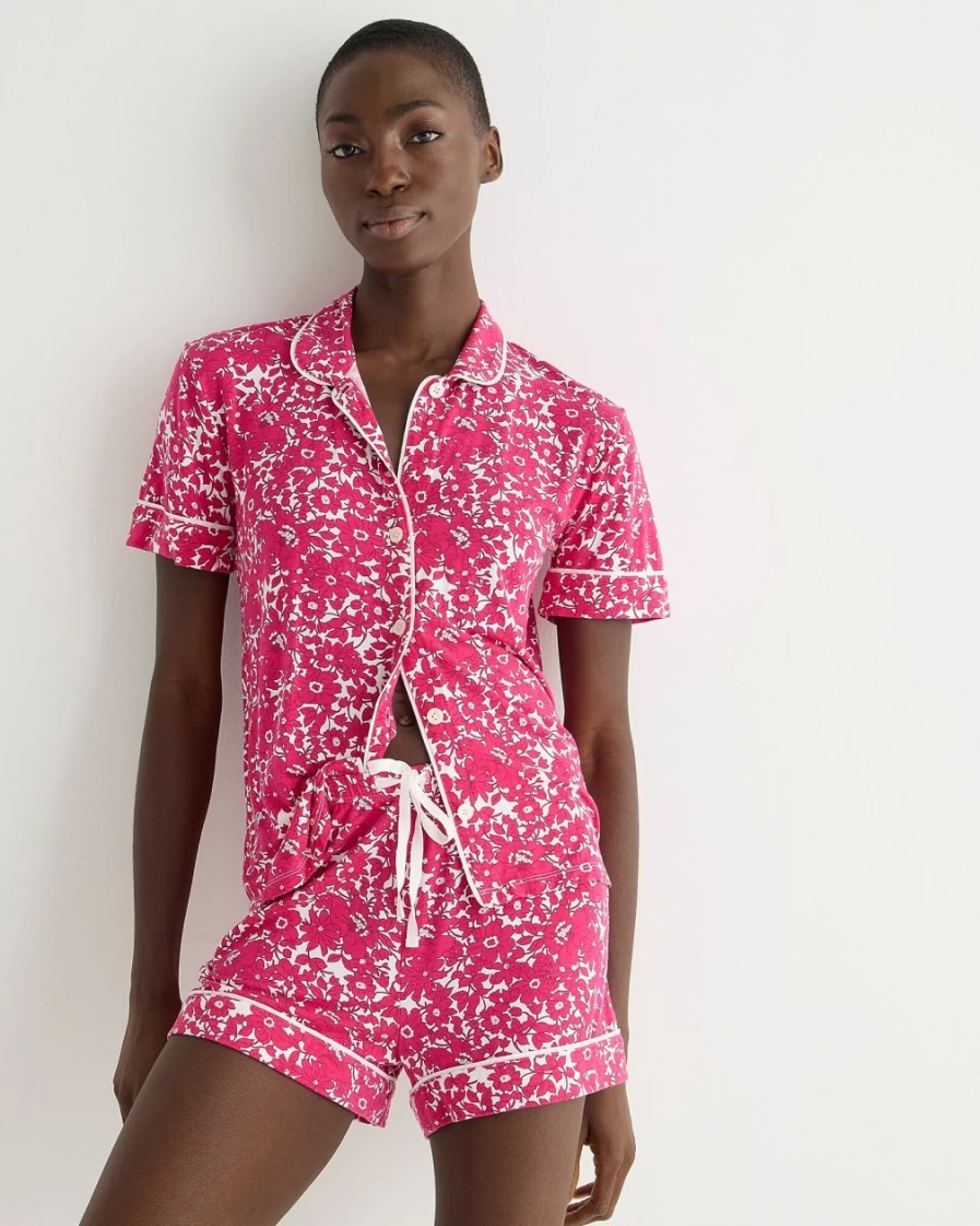 J.Crew Women's Festival Pink Eco Dreamiest Short-Sleeve Pajama Set - Blushing Meadow Print