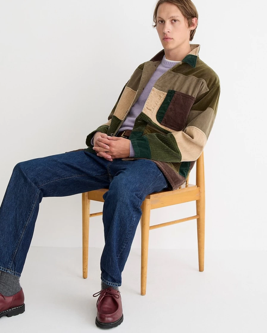 J.Crew Men's Military Green Corduroy Chore Jacket - Beams Plus Patchwork Design