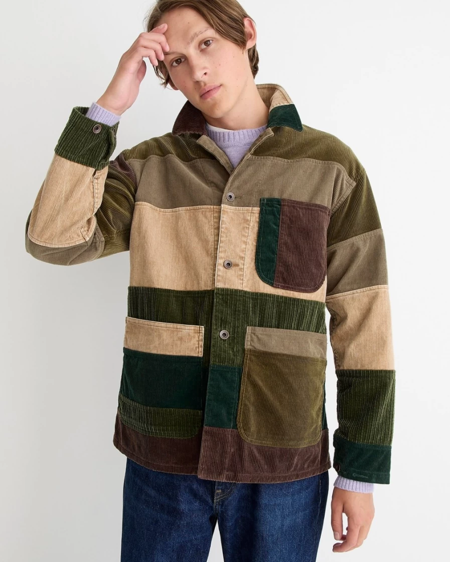 J.Crew Men's Military Green Corduroy Chore Jacket - Beams Plus Patchwork Design
