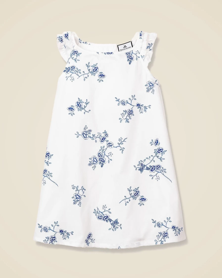 J.Crew Petite Plume Girls' Amelie Nightgown - White Multi Floral Print Sleepwear for Girls