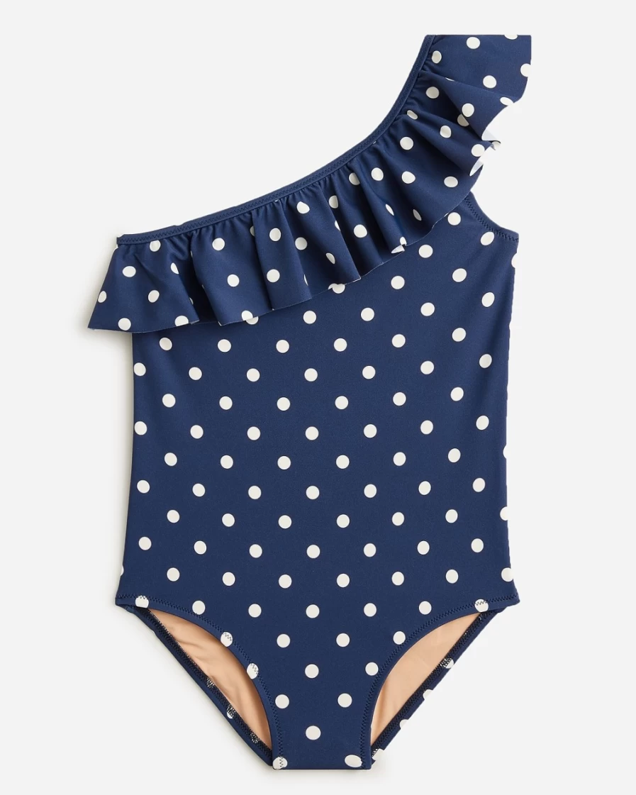 J.Crew Girls' Dark Evening One-Shoulder UPF 50+ One-Piece Swimsuit for Kids