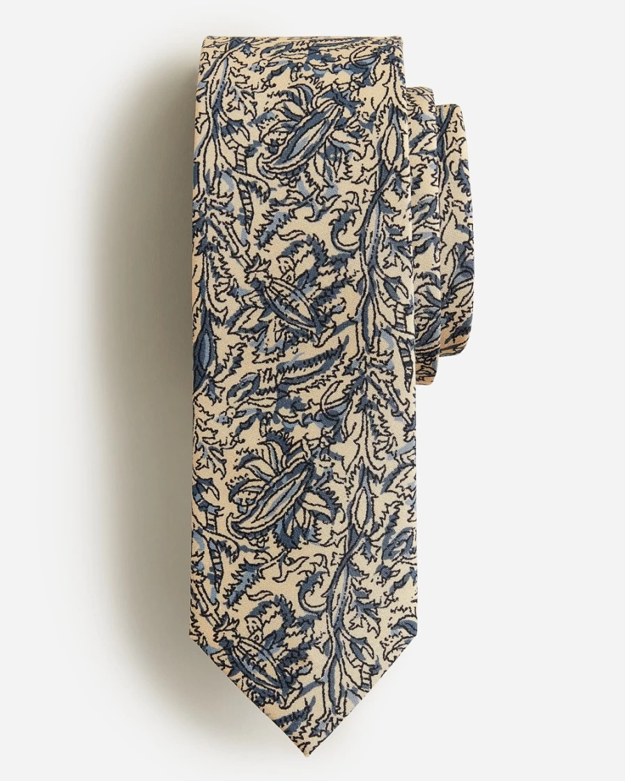 J.Crew Men's Beige & Blue Silk Tie - Classic Block Print Design