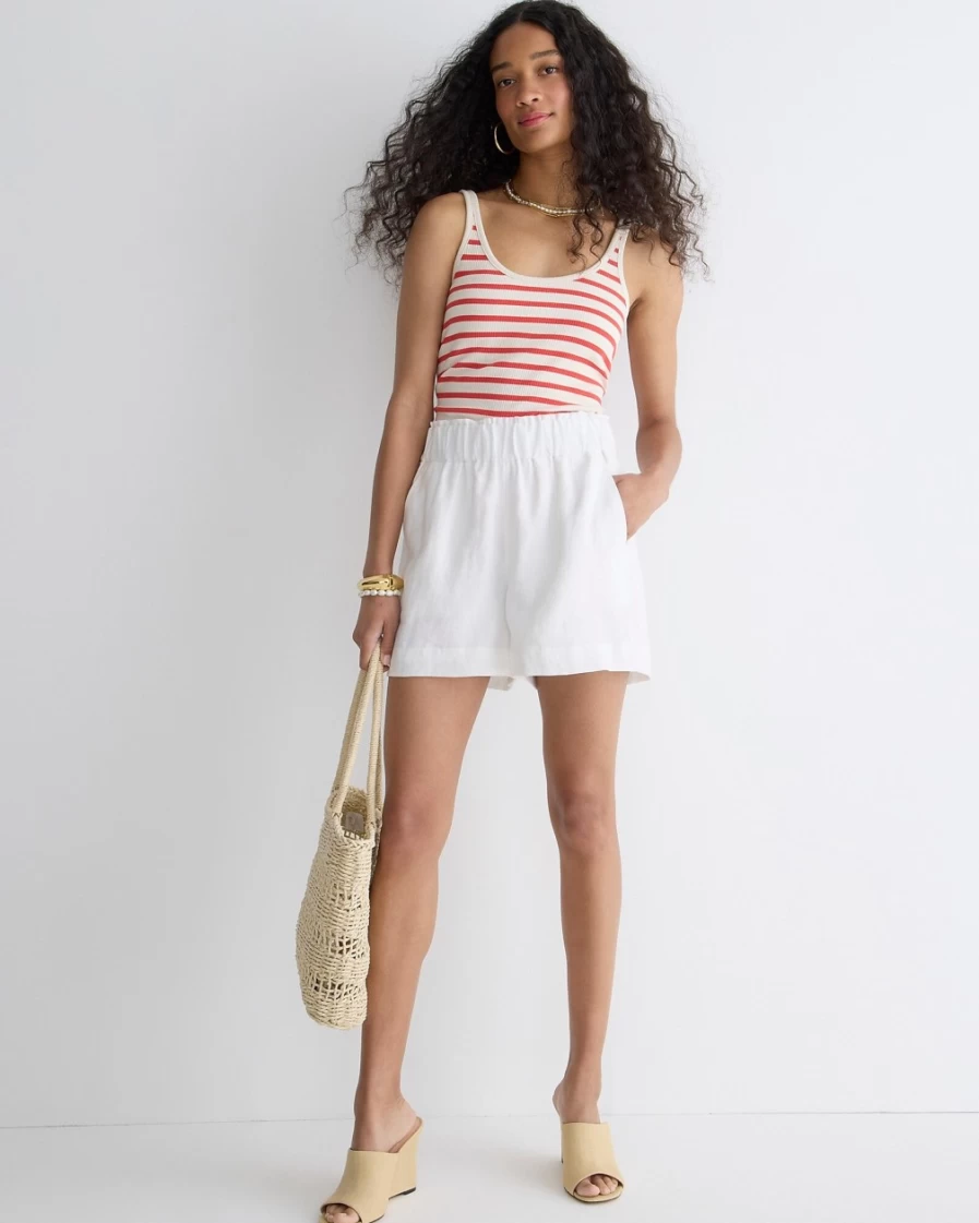 J.Crew Women's White Linen Pull-On Shorts | Comfortable & Stylish Summer Wear