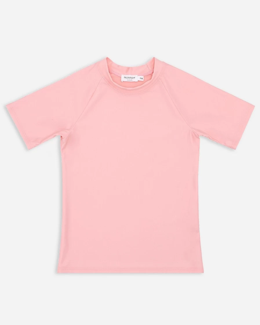 J.Crew Girls' Pink Minnow™ Striped Short-Sleeve Rash Guard Swim Shirt