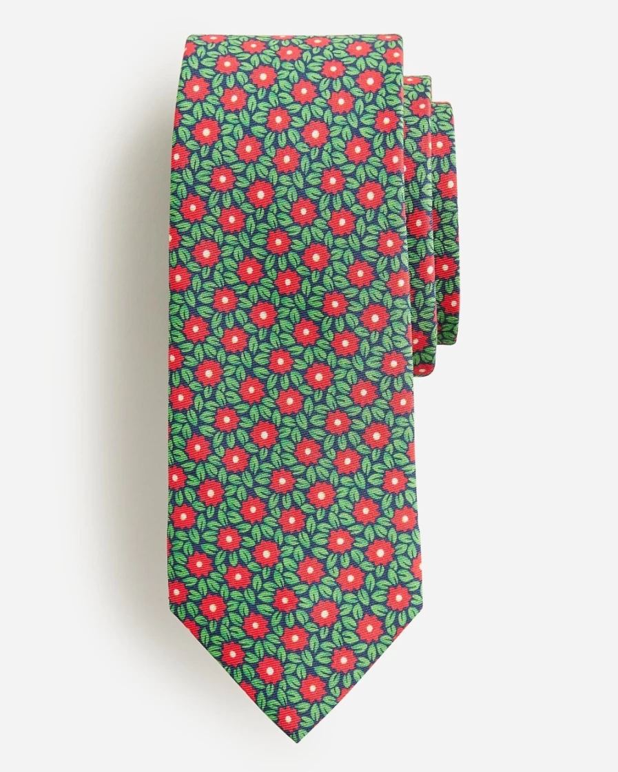 J.Crew Men's Floral Print Silk-Cotton Blend Tie in Red, Blue & Green