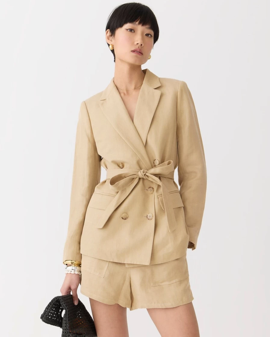 J.Crew Women's Harvest Flax Double-Breasted Linen-Cupro Blazer Jacket