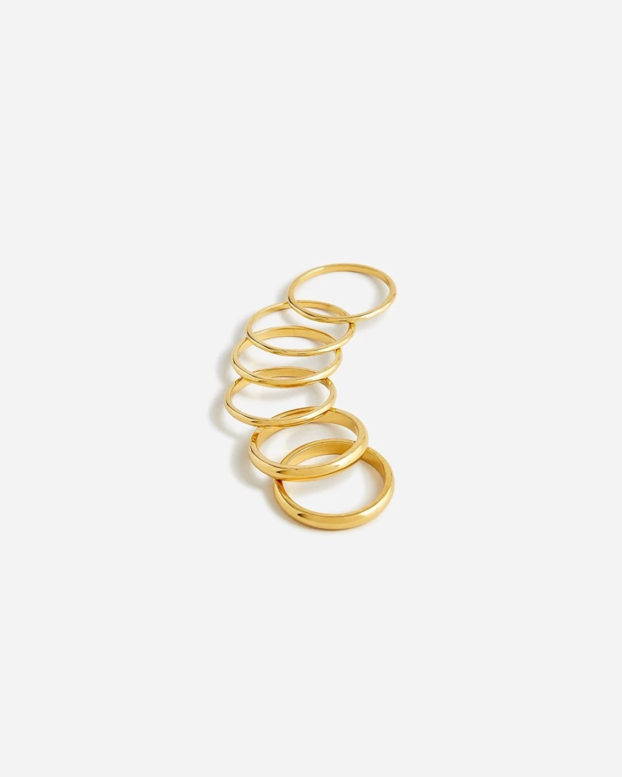 J.Crew Women's Burnished Gold Dainty Layering Rings Set - 6 Piece Stackable Ring Set