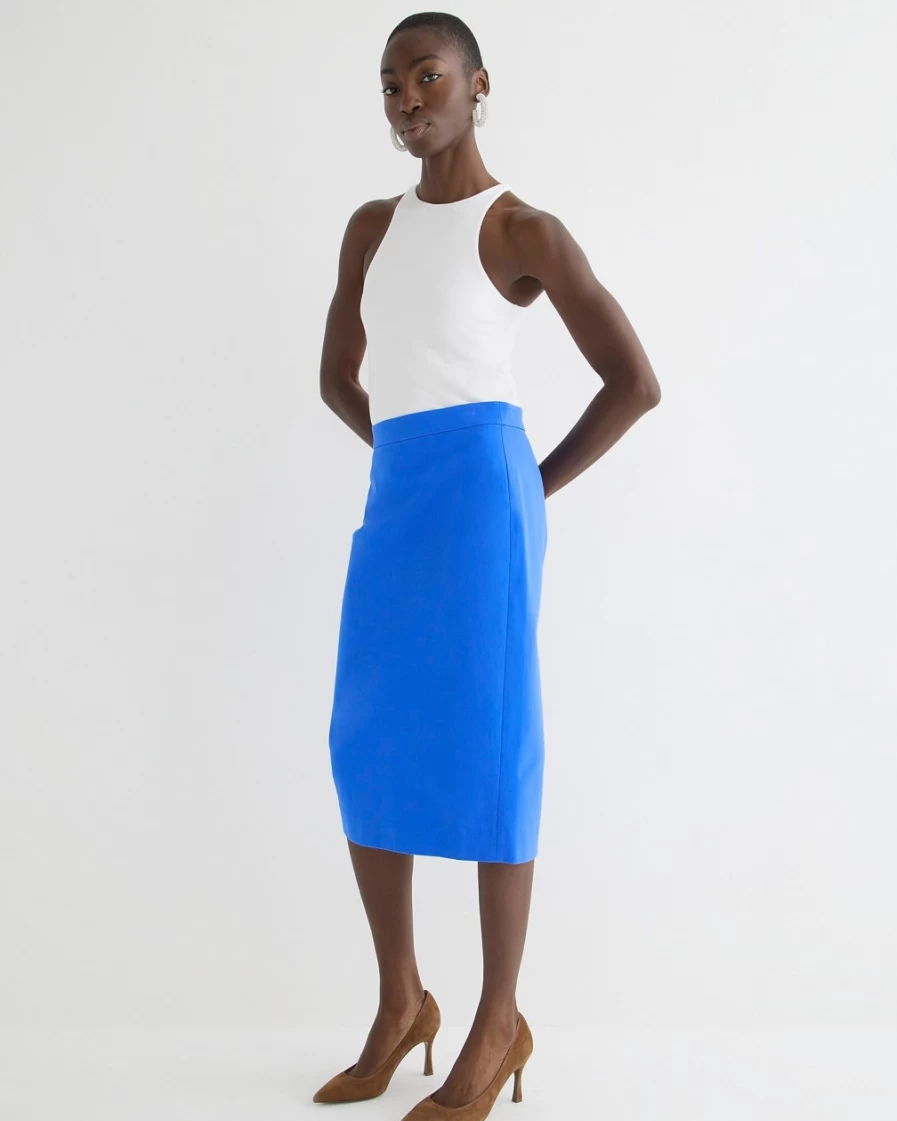 J.Crew Women's Sail Blue No. 3 Pencil Skirt in Bi-Stretch Cotton Blend