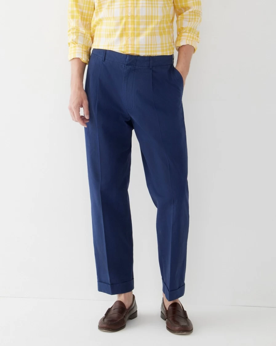J.Crew Men's Navy Ripstop Cotton Pleated Suit Pants