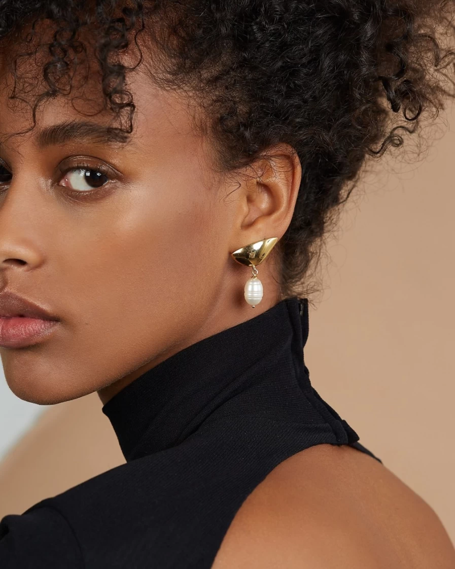 J.Crew Women's Gold Lady Grey Pearl Stud Earrings