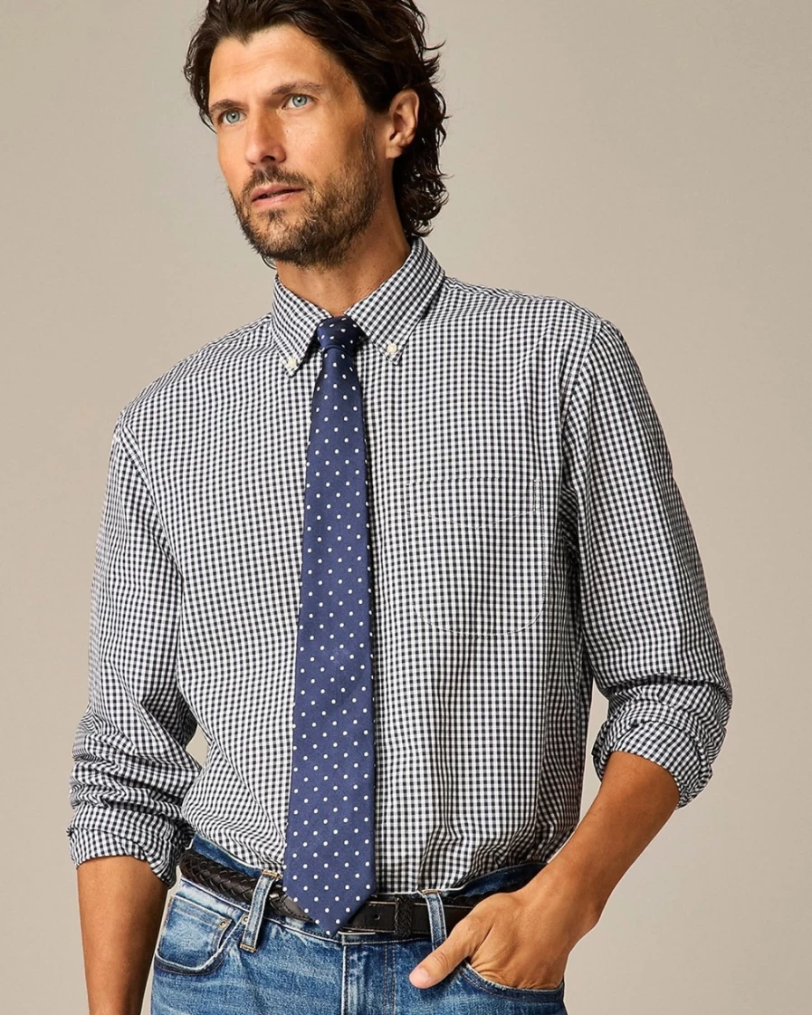 J.Crew Men's Navy & White Italian Silk Repp Dot Tie