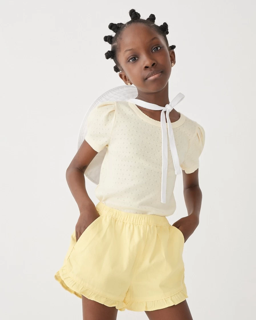 J.Crew Girls' Cockatiel Ruffle Pull-On Chino Shorts for Toddlers