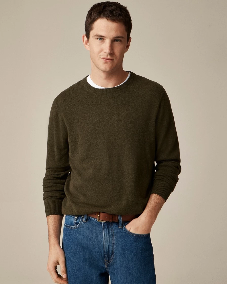 J.Crew Men's Heather Elm Cashmere Crewneck Sweater
