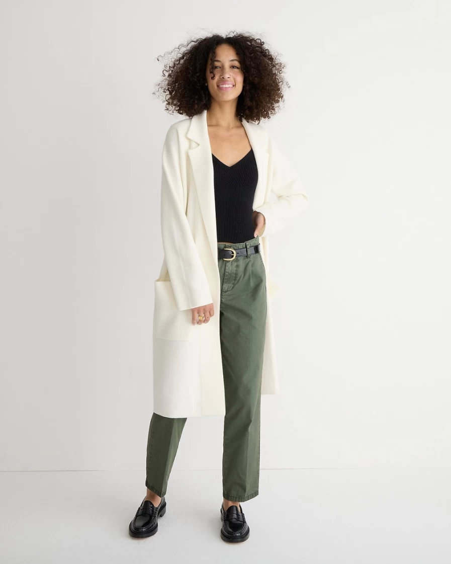 J.Crew Women's Ivory Ella Long Open-Front Sweater Blazer Cardigan Coat