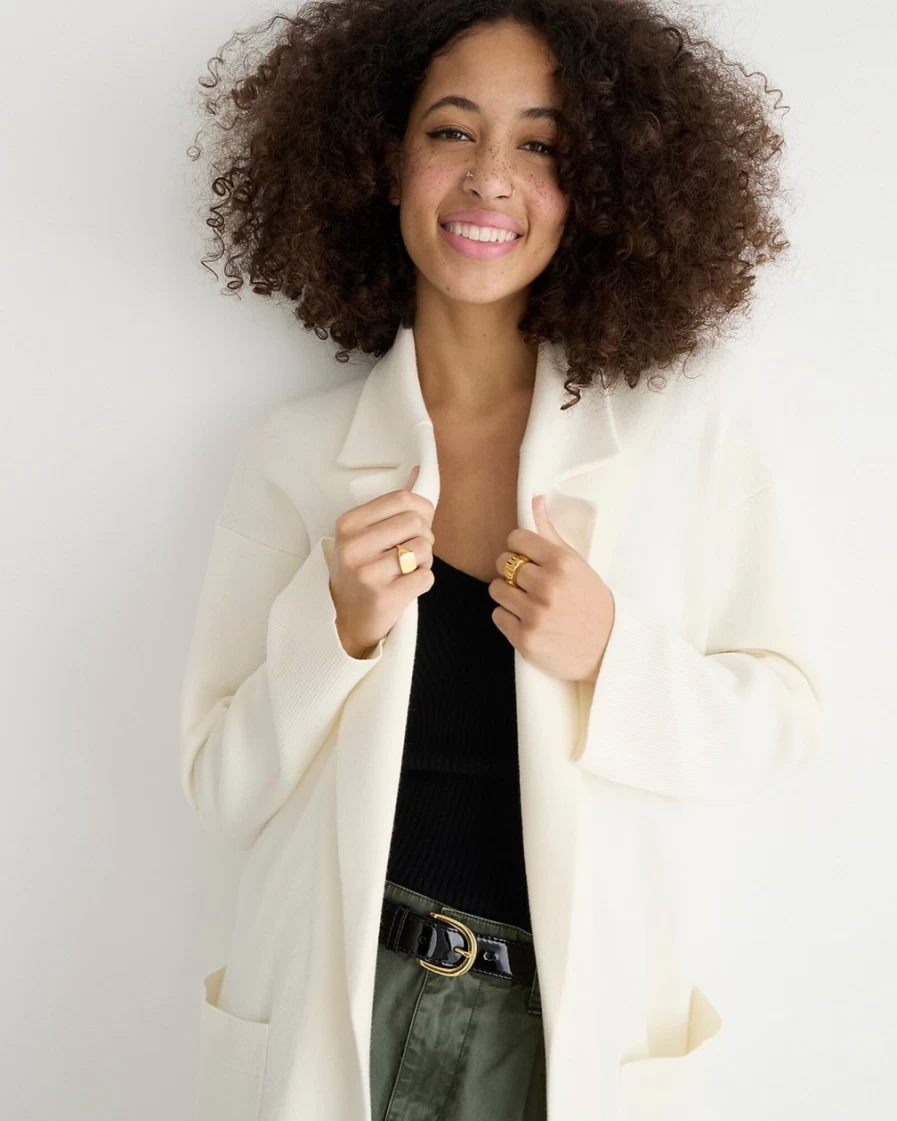J.Crew Women's Ivory Ella Long Open-Front Sweater Blazer Cardigan Coat