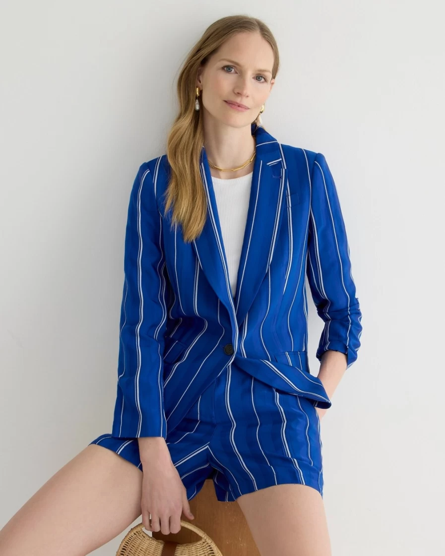 J.Crew Women's Regal Blue Striped Jacquard Alfie Blazer