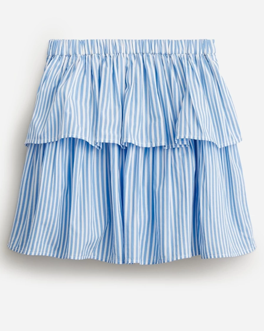 J.Crew Girls' Bright Peri Ivory Striped Tiered Skirt