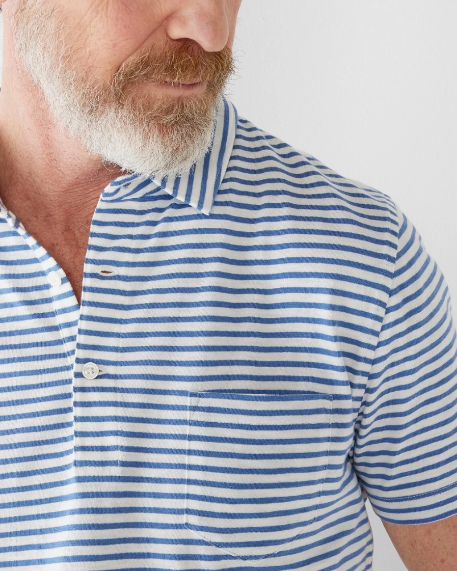 J.Crew Men's Slub Cotton Polo Shirt - Yarn-Dyed Ivory Blue Striped Casual Top