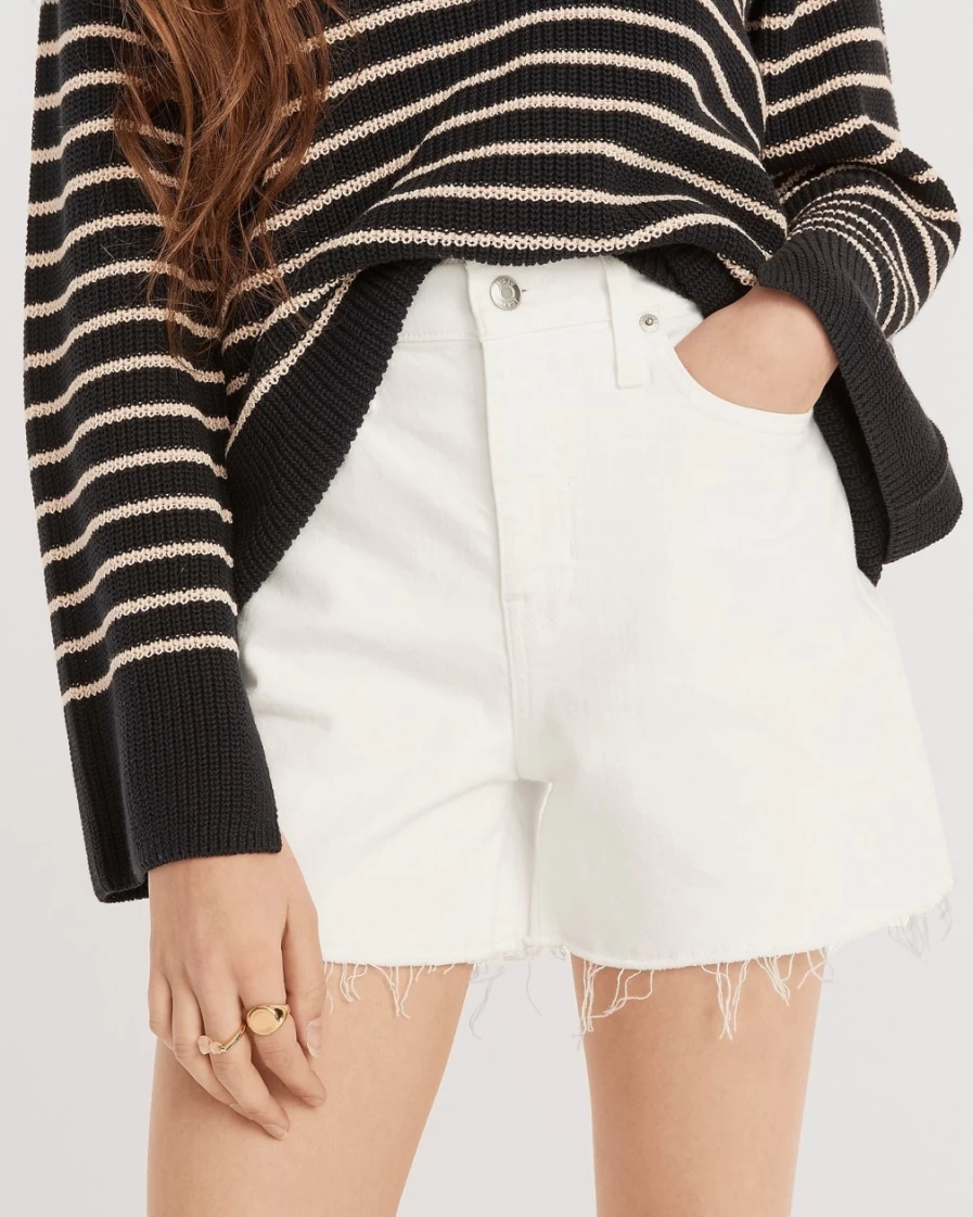 J.Crew Women's High-Rise White Denim Shorts - Classic Fit Stretch Comfort