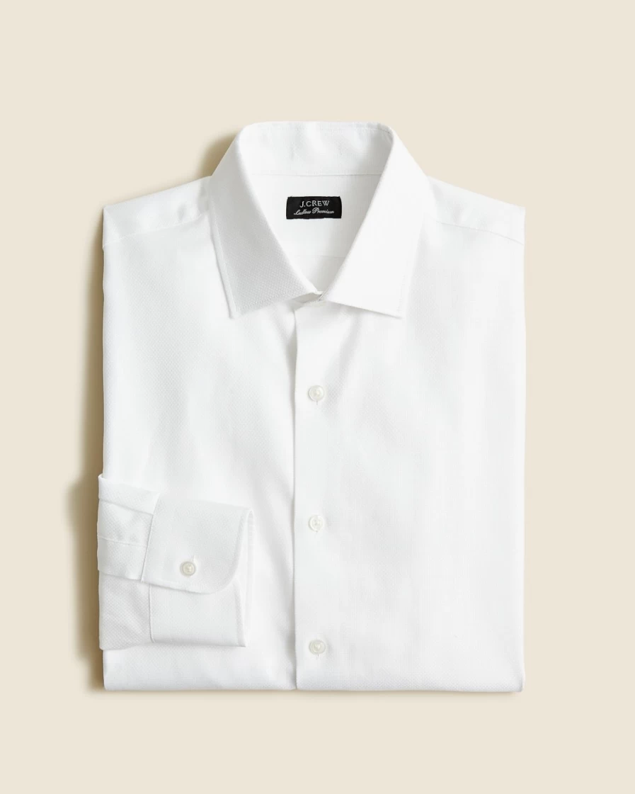 J.Crew Men's Slim-Fit Ludlow Premium White Luxury Dobby Cotton Dress Shirt