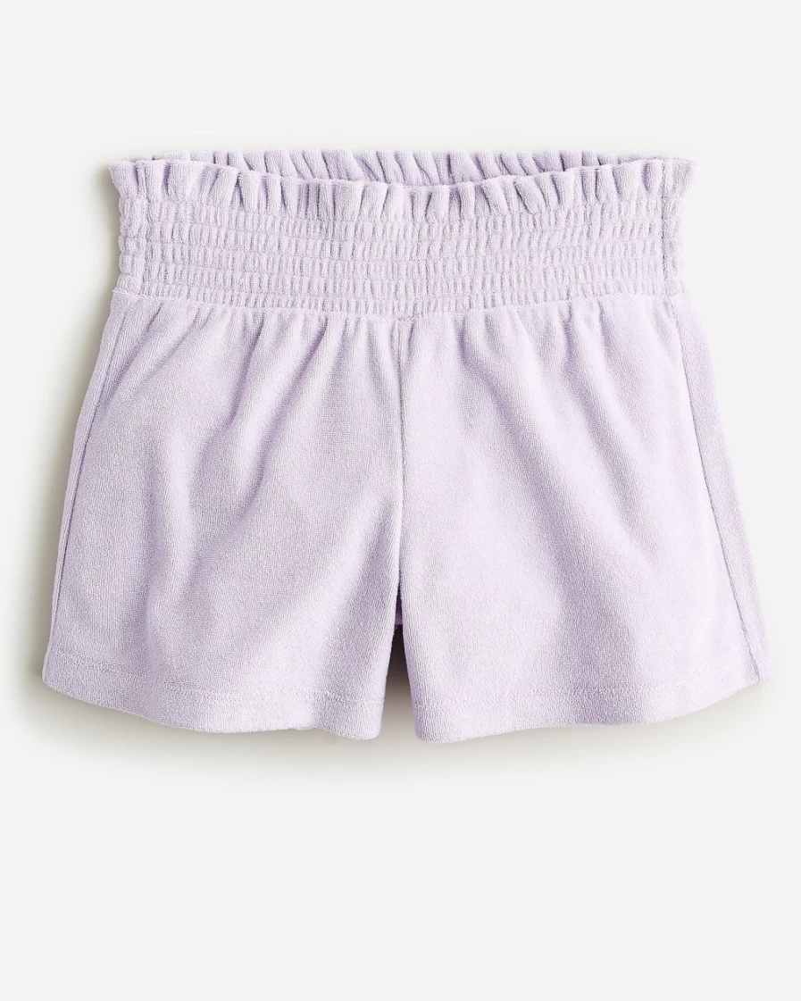 J.Crew Girls' Cloud Purple Smocked-Waist Terry Shorts