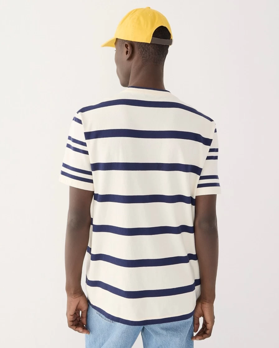 J.Crew Men's Relaxed Premium-Weight Cotton Striped T-Shirt in Ivory & Navy