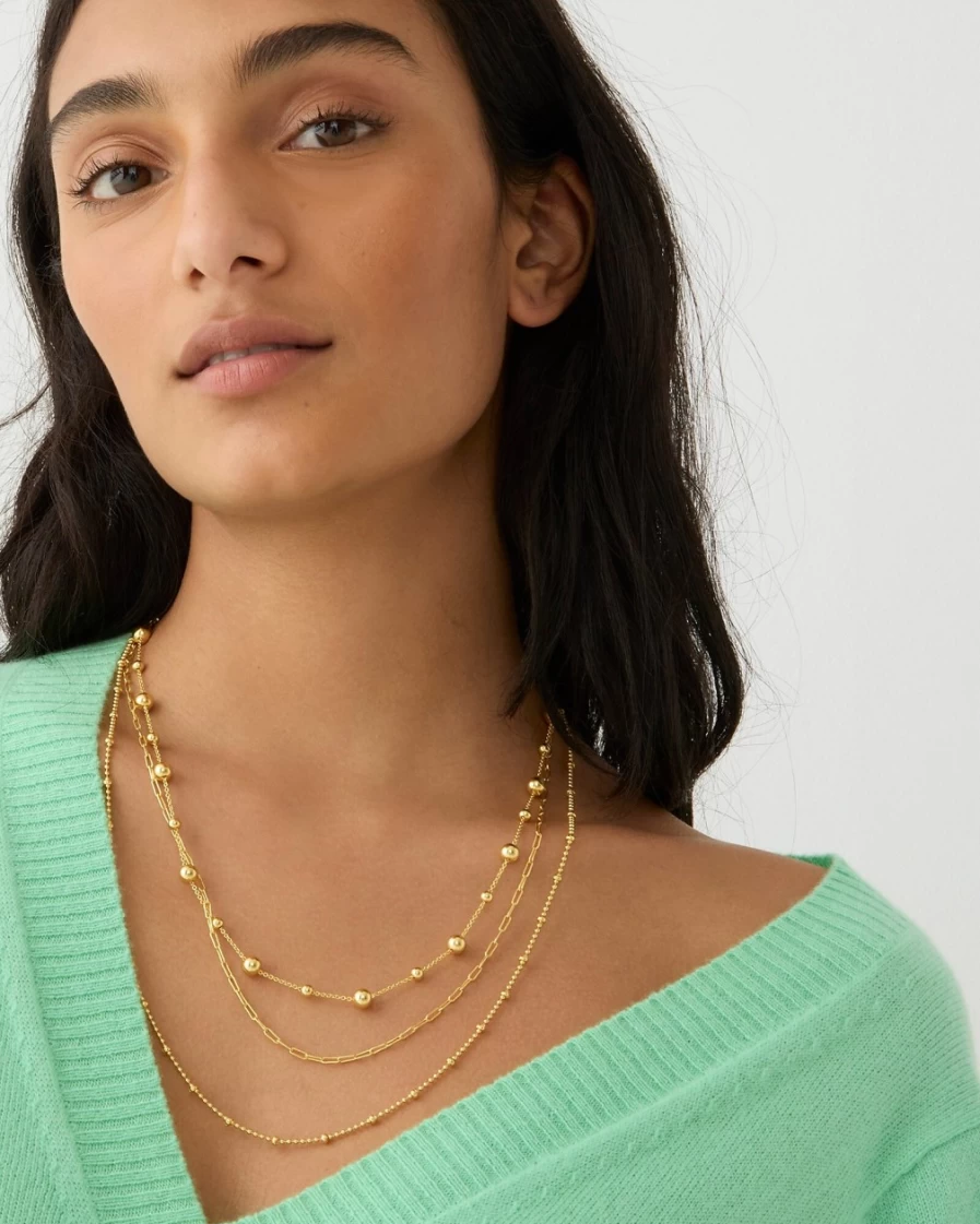 J.Crew Women's Burnished Gold-Plated Layered Necklace - Dainty Layered Chain