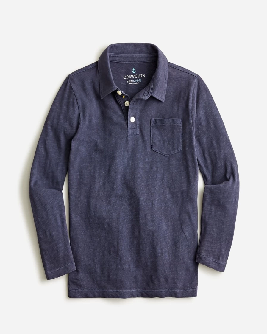 J.Crew Boys' Deep Admiral Long-Sleeve Garment-Dyed Polo Shirt