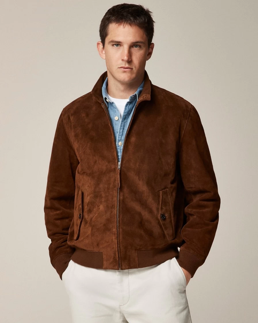 J.Crew Men's Limited-Edition Italian Suede Harrington Jacket in Aged Mahogany