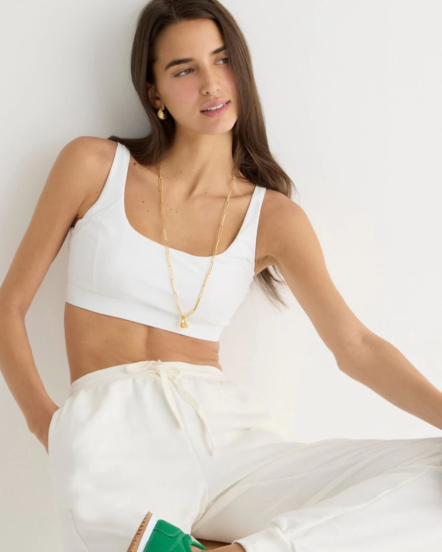 J.Crew Women's White Cloudstretch Scoopneck Sports Bra - Comfortable Workout Top