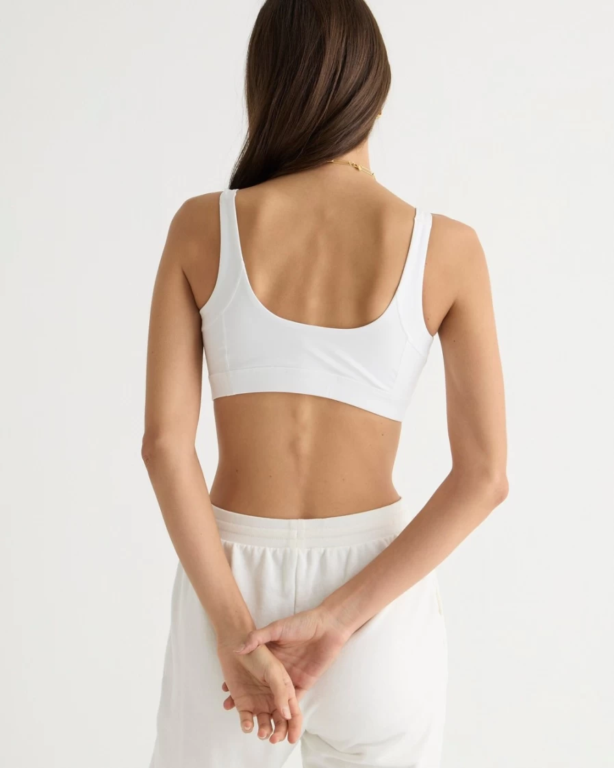 J.Crew Women's White Cloudstretch Scoopneck Sports Bra - Comfortable Workout Top