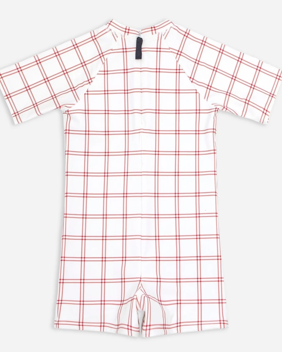 J.Crew Boys' Red Multi Minnow™ Short-Sleeve Rash Guard One-Piece Swimwear