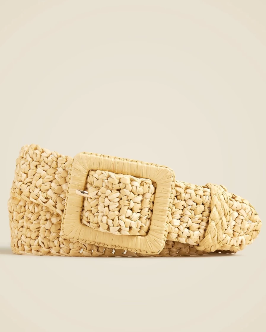 J.Crew Women's Natural Rayon Raffia Woven Square Buckle Belt