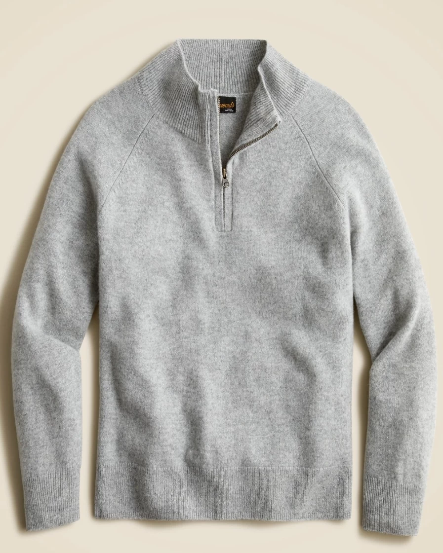 J.Crew Boys' Heather Grey Cashmere Half-Zip Sweater for Kids