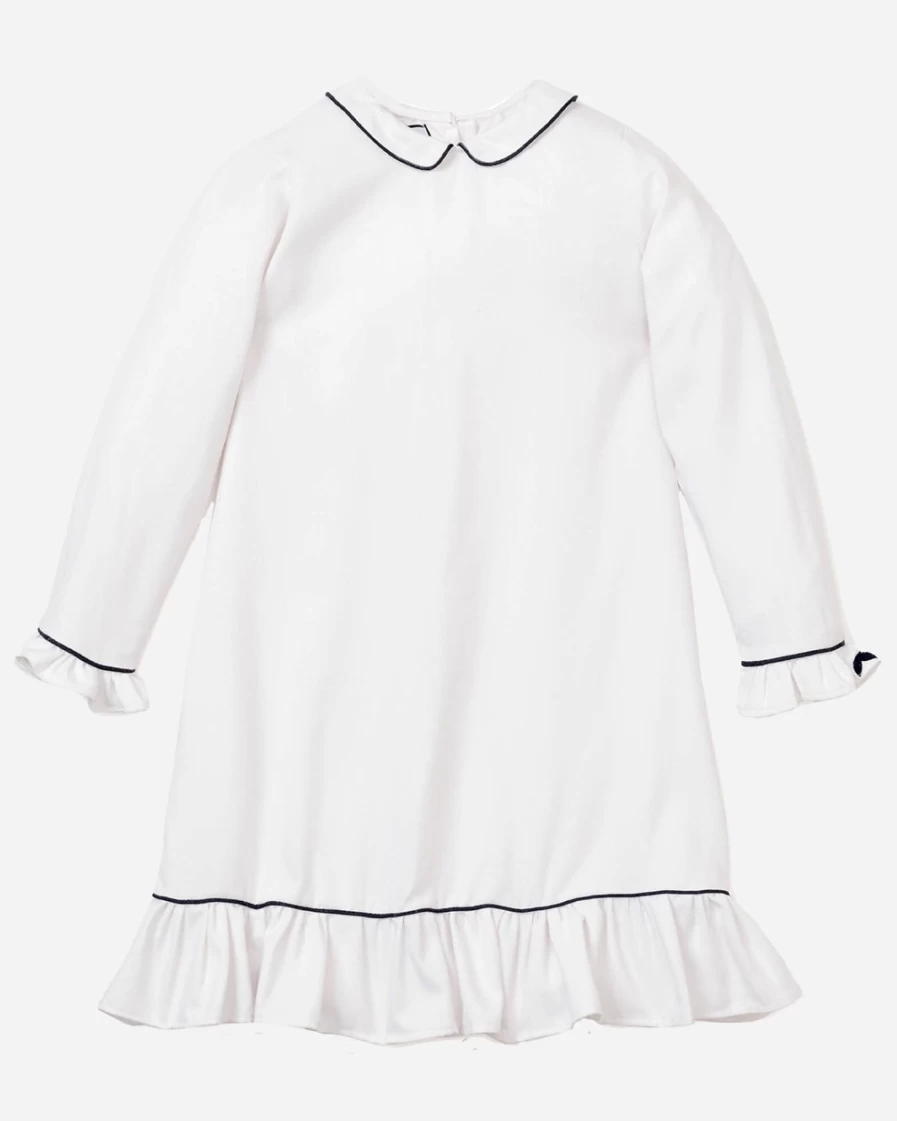 J.Crew Petite Plume Girls' White Sophia Nightgown with Piping - Comfortable Sleepwear for Kids
