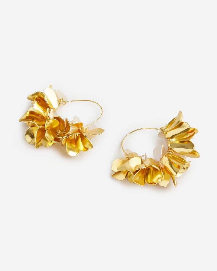 J.Crew Women's Burnished Gold Mixed-Material Flower Hoop Earrings