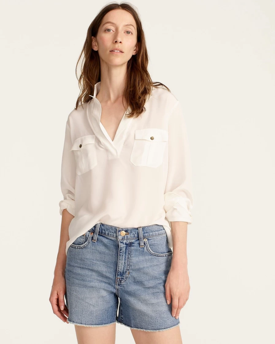 J.Crew Women's High-Rise Denim Shorts in Tea Time Wash - Classic Blue Jeans for Women